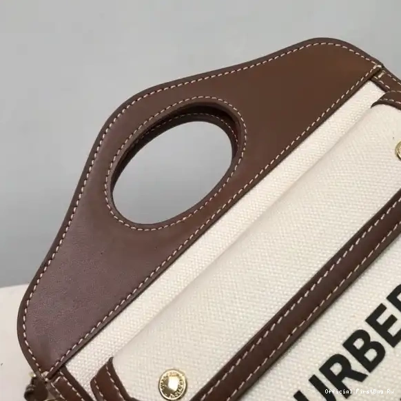 Official FirstBag Ru Pocket BURBERRY Mini Leather Bag Canvas and Two-tone 0524